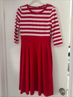 Girls Red & White Striped Bodice Knee-Length Dress